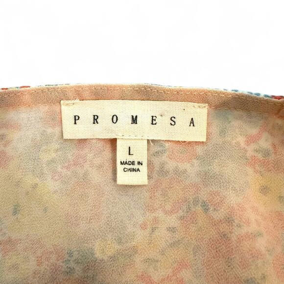 Promesa Women's Floral Surplice Mini Dress Size L Peach Floral Chiffon Sundress - Picture 6 of 10